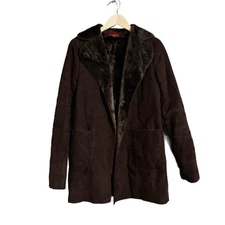 Esprit Vintage Faux Fur/Suede Brown Button Up Looks New Size M