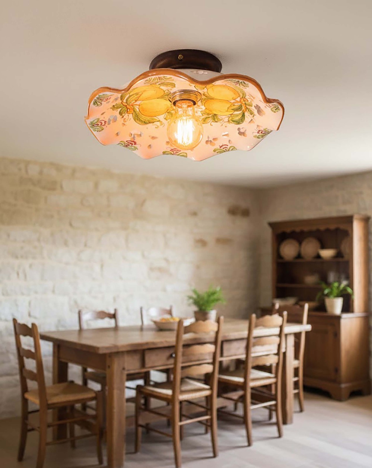 Plafoniera 1 Luce D.30 Ceramica Limoni - Lampada Rustica Soffitto