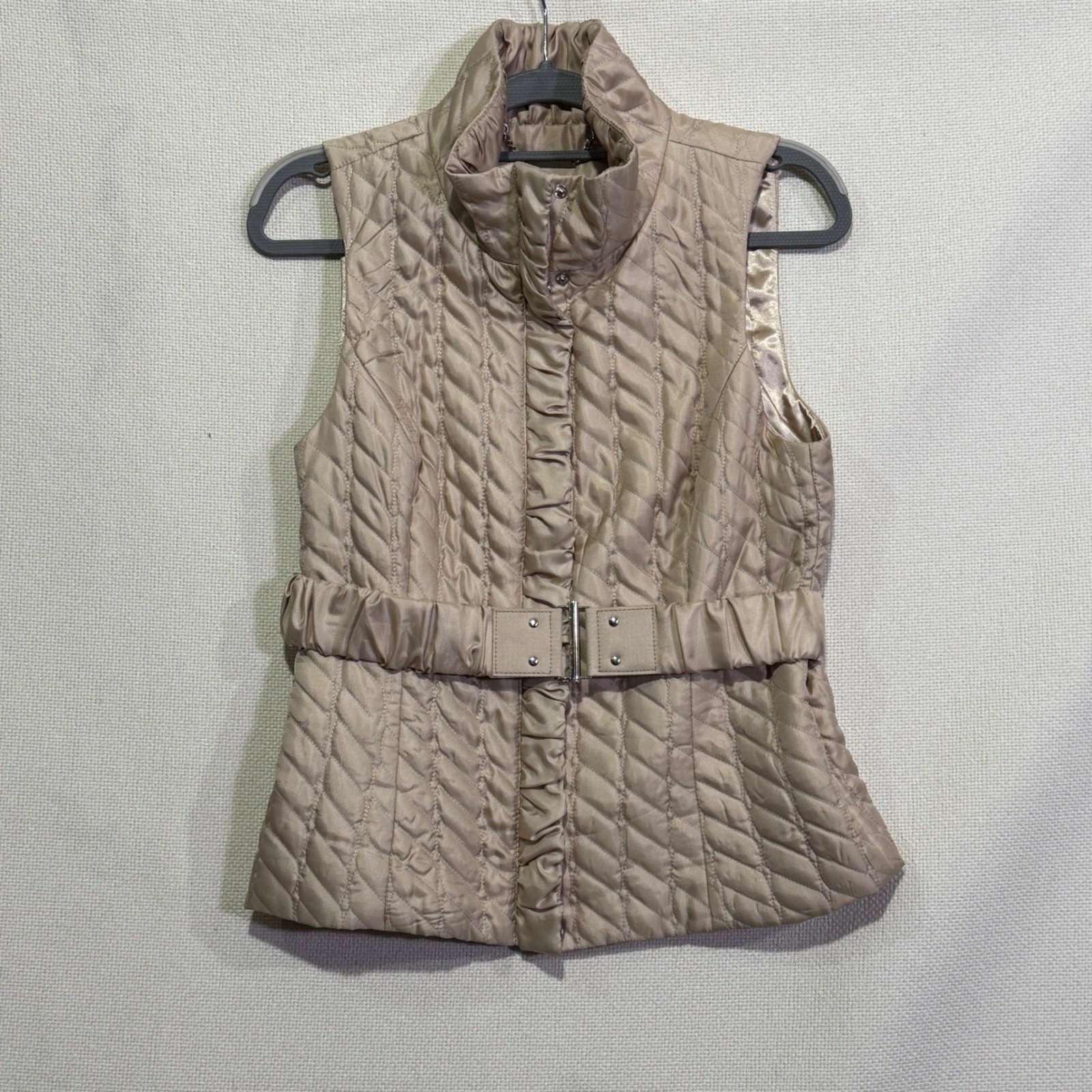 White House Black Market Quilted Belted Vest Womens Size S Beige