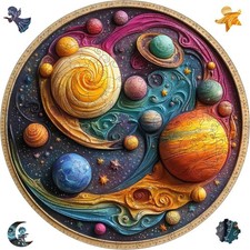 Wooden Puzzle, 3D Visual Effect Solar System Planet Jigsaw Puzzles, Wall Deco...
