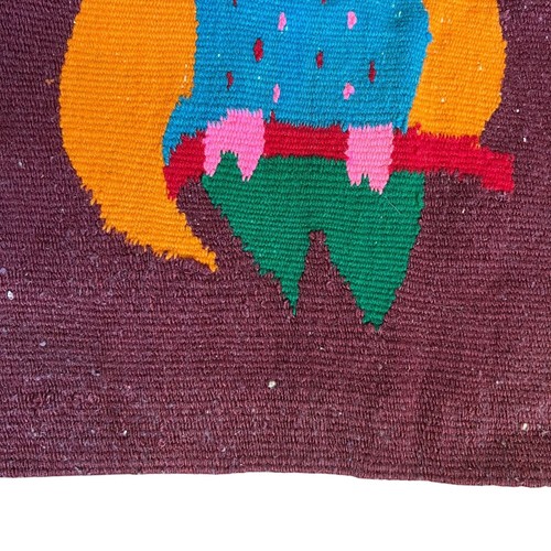 Vibrant Vintage Handwoven Mexican Wool Tapestry Folk Art Textile W/ Owl - Picture 9 of 21