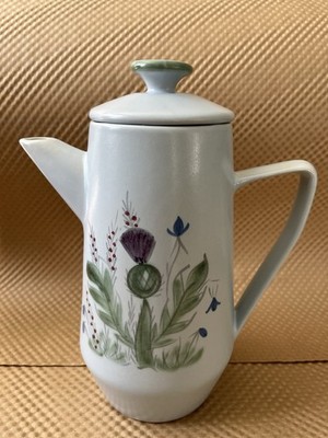 Buchan Stoneware Coffee Pot Botanical Pattern Hand Painted Scotland 310-46