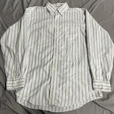 Vintage 90s Lands End Button Down Striped Shirt Size 17/35 XL READ Made In USA