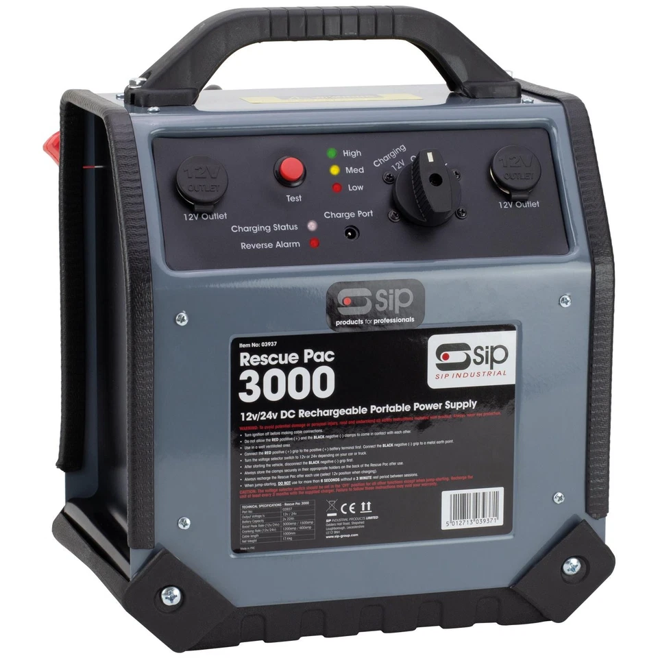 SIP Rescue Pac 3000 Roadside Starter Battery Jump Start Booster 12V/24V 3000A - Image 3 of 4