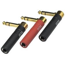 CESS-237 6.35mm 1/4-inch TRS Stereo Female to Male Right-Angle Adapter Gold-P...