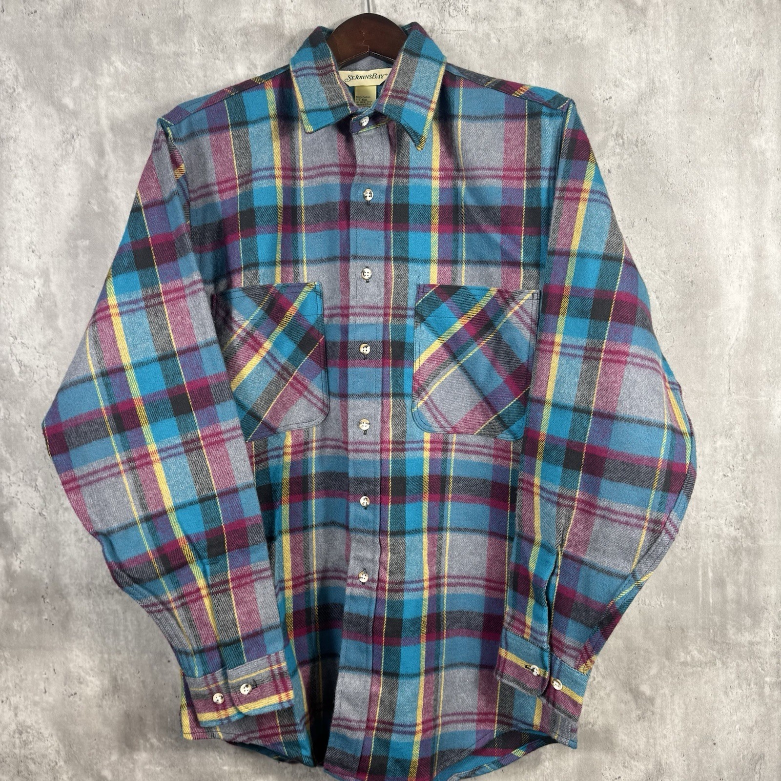 Vintage St Johns Bay Shirt Mens Medium T Flannel Colorful Made In USA Plaid 90s - second product detail image