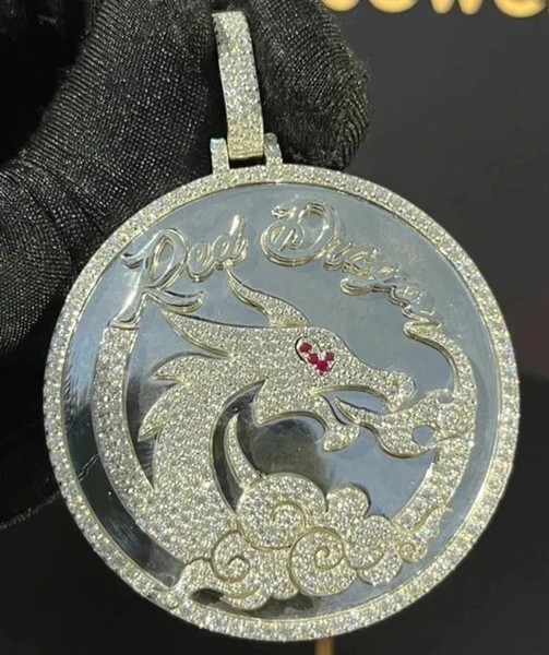 Alternate view of 2.40ct Round Cut Moissanite Custom Letter Dragon Pendant 14k White Gold Plated