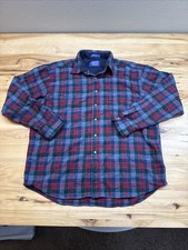 Vintage Pendleton Red Blue Green Plaid Wool Button Up Lodge Shirt Size XL