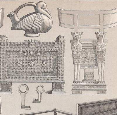 ROMAN FURNITURE & HOUSEHOLD OBJECTS   Beds, Chairs, Cabinets   1876 Print