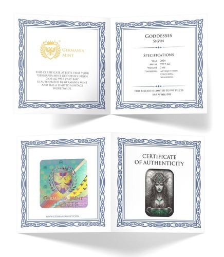 2 Unzen/Oz Silber. Germania Mint Goddesses Sigyn. 999 Auflage. Color/Antik. Rar! - Bild 7 von 7