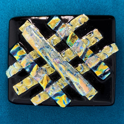 Dichroic Fused Glass Belt Buckle Handmade Black Iridescent 3  x 2.5 