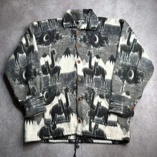Andes Artesania Alpaca Moon Landscape Wool Jacket Gray XL Ecuador Vintage