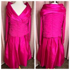 Ashro Women Fuchsia Formal Skirt Set Ruched Bodice Embellished Sleeves Size 12