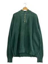 L.L.Bean 80s USA-made Half-Button Knit Sweater (Lightweight) XL Cotton GRN