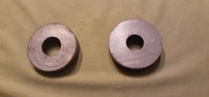 2 Ring Magnets, From Magnetron Microwave Tube, Strong!! 2-1/4 Dia. 5/8 Hole, 1"