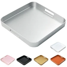 13" Square Silver Decorative Serving Tray with Gold Trim Plastic Tray