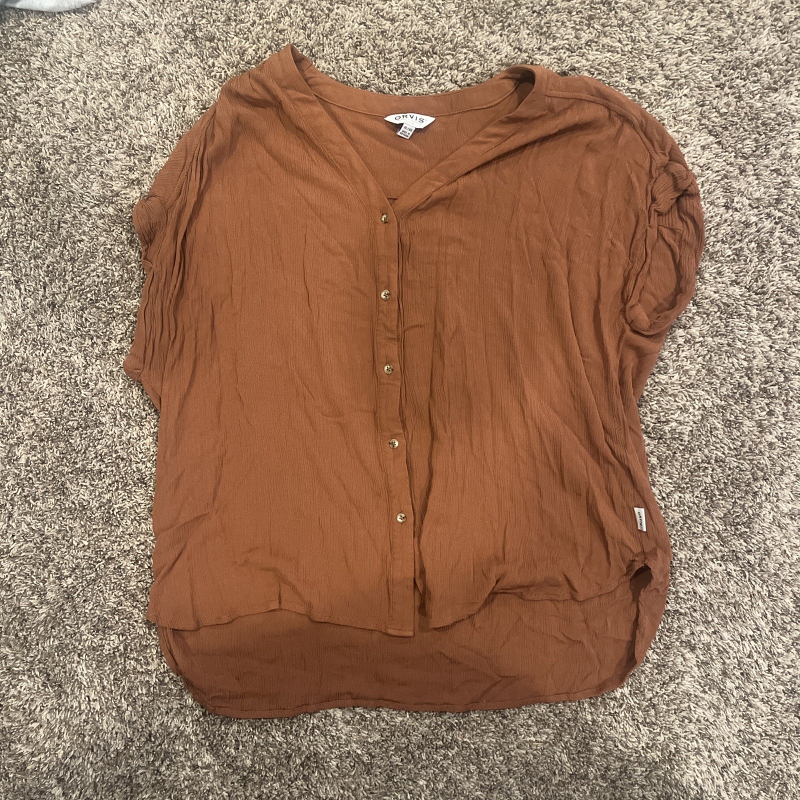 Orvis Shirt Womens XL Short Sleeve Lightweight Button Front Brown