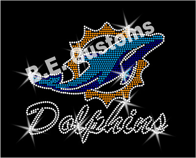 Iron On, Rhinestone Transfer /"Miami Dolphins/" Hotfix