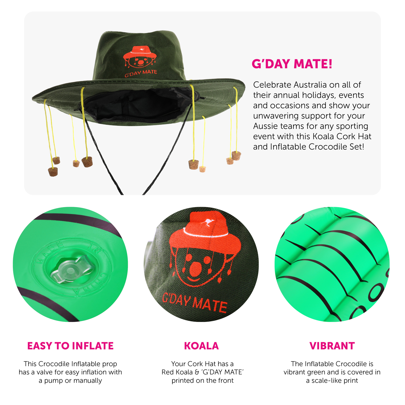 AUSTRALIAN CROCODILE DUNDEE FANCY DRESS AUSTRALIA ACCESSORIES HAT INFLATABLE image 2