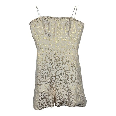 BCBG Dress Womens Silk Blend Gold Metallic Party Formal Mini Strapless  Ruffle