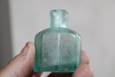 Antique, Blue, Octagon, Sheared Rim, Frosted, Ink Well, Item # A - 3626