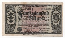 GERMANY KÖLN COLONIA 5000 MARK 1923 EMERGENCY MONEY NOTGELD LOOK SCANS
