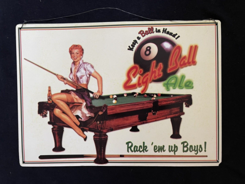 Eight Ball Ale "Rack 'em up Boys!" Blaszany / metalowy znak piwa 12x17 - Zdjęcie 1 z 7