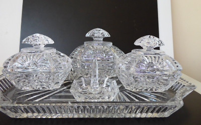 Vintage Schminktisch-Set Sonnen-/Blumenschliff Klarglas