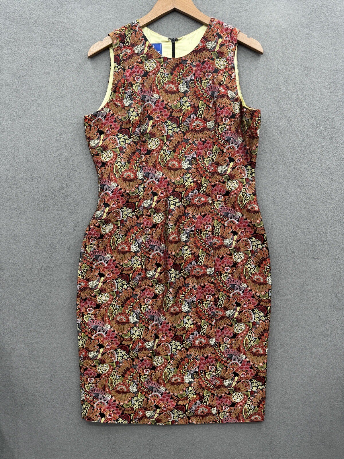 Tori Richard Women's 14 Sheath Silk Dress Multicolor Embroidered Floral Lined