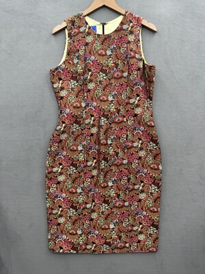Tori Richard Women's 14 Sheath Silk Dress Multicolor Embroidered Floral Lined