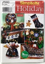 1997 Simplicity Sewing Pattern 7840 Christmas Wreath Ornaments Stocking 14311
