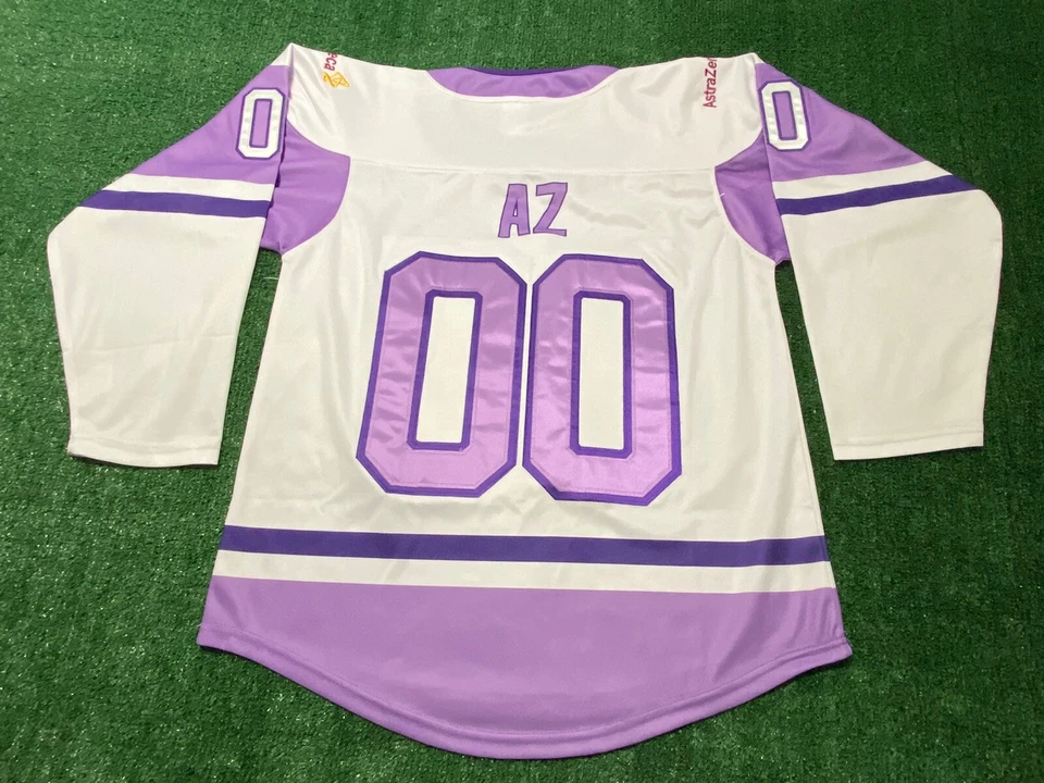 Camiseta de hóquei AstraZeneca tamanho SR M/L combate câncer 25º aniversário - Imagem 2 de 4