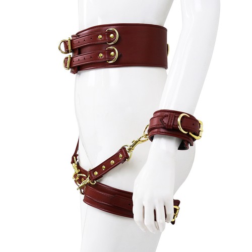 PU Leather Bondage Belt Locking Underwear Body Harness Handcuffs Panties BDSM - Picture 10 of 26
