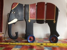 Rare Antique  Victorian Pullalong Wood Jumbo Elephant Circus