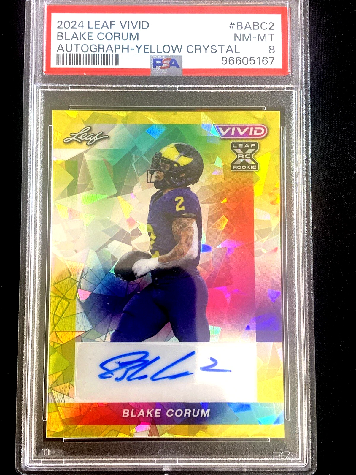Blake Corum Leaf Vivid Autographs #BABC2 Yellow Crystal