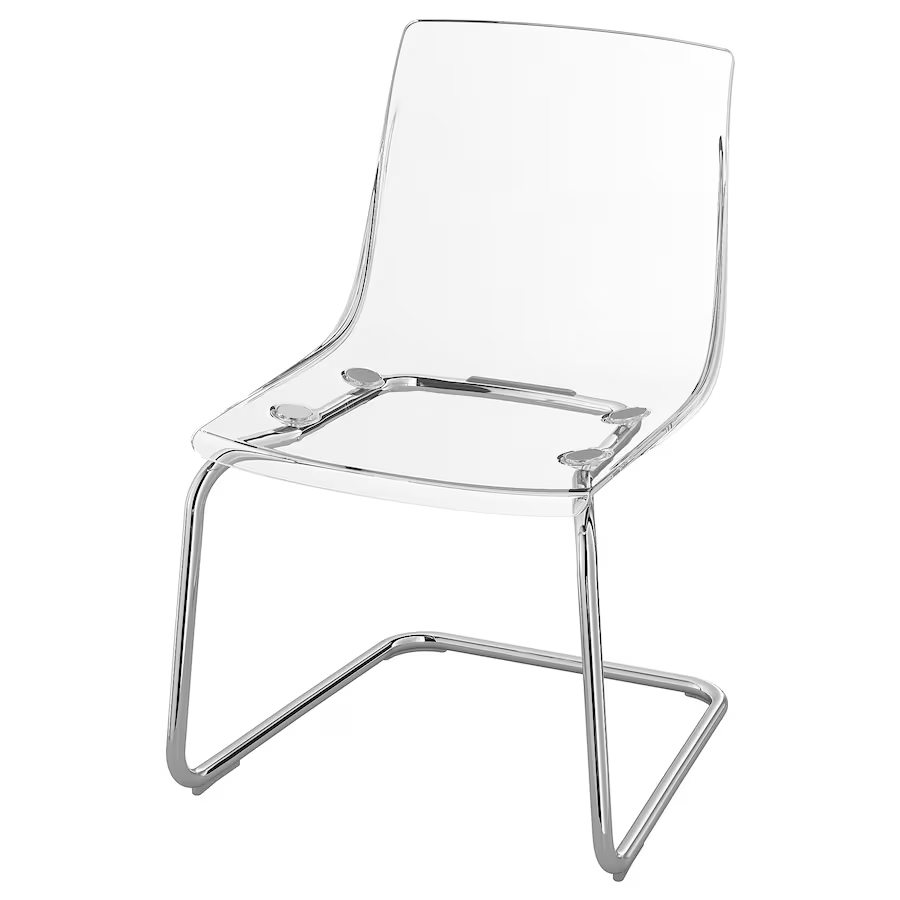 IKEA TOBIAS Chair Transparent Blue Grey Chrome-Plated Frame Modern