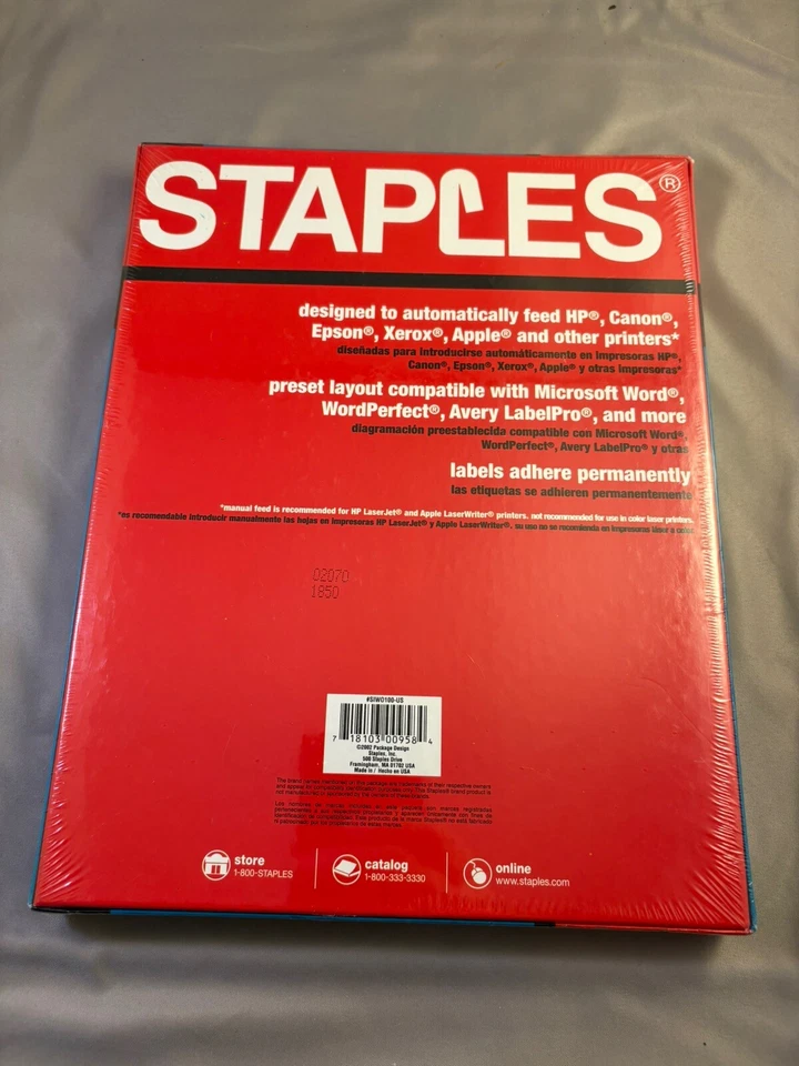 Staples Laser/Inkjet Address Labels 1" x 2 5/8" White 30 Labels/Sheet 100 Sheets - Image 3 of 4