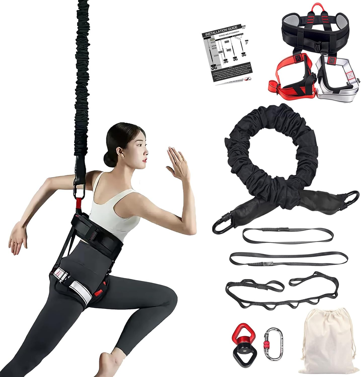 Bungee Fitness Equipment Set, 4D Black Heavy Duty Bungee Elastic