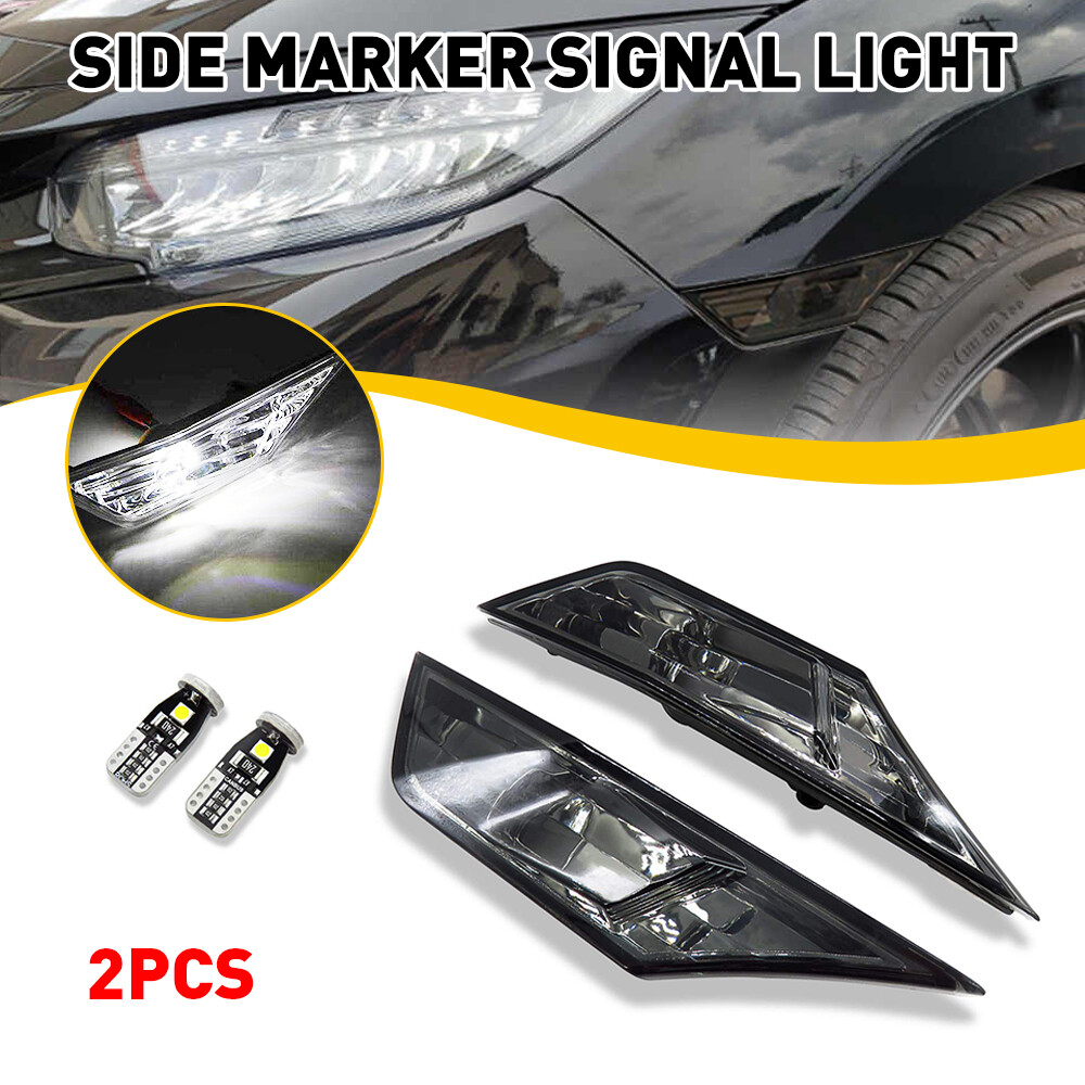 Honda Civic 2016-2020 Smoked LED Side Marker Turn Signal Light Bright White QLL  
