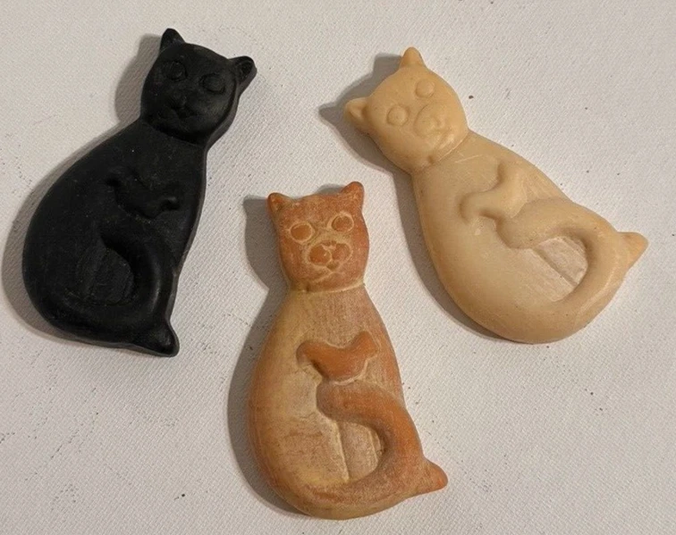 Jabón vintage en forma de gato coleccionable decoración conjunto de 3 negro, beige, naranja 3" pulgadas Foto 3 de 4