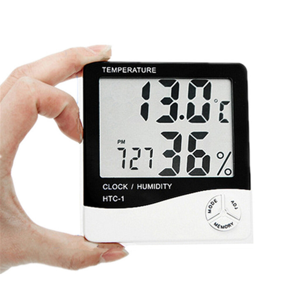 Digital Humidity Meter Indoor Clock Room Thermometer Hygrometer LCD