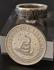 Dont Tread on Me Coin Ring .999 Silver Live Free Or Die You Pick Size 8-13
