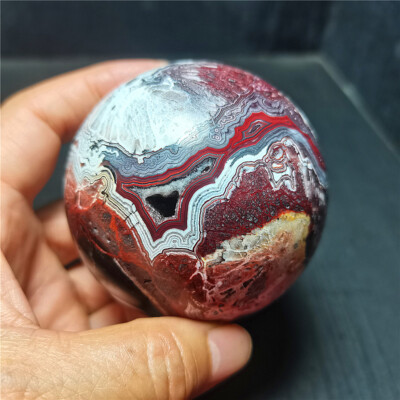 TOP 461g Natural Polished Mexico Banded Agate Stone Sphere Ball Healing YWD784