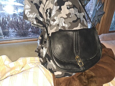 vintage coach black leather saddle bag With Buckle #9824 Classic