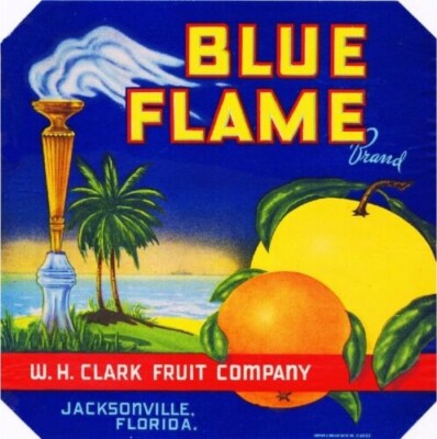 Blue Flame Brand Orange Jacksonville FL Citrus Retro Fruit Crate Label Art Print