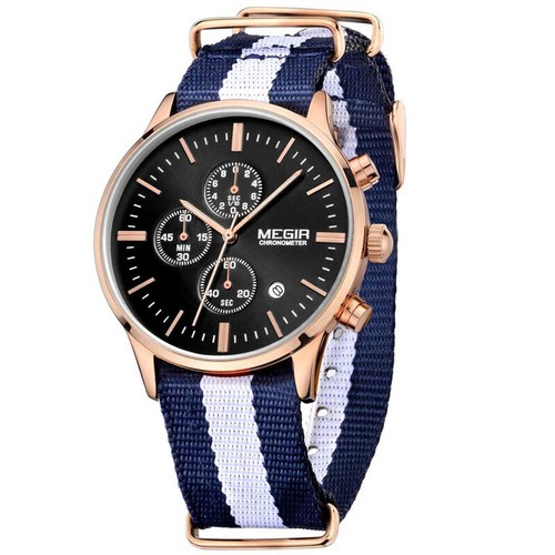 MEGIR Casual Chronograph Wasserdicht Quarzuhr Herren Canvas Armbanduhr - Bild 15 von 17