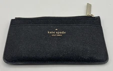 Kate Spade Black Glimmer Glitter Medium Compact Zippered Wallet Cardholder