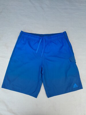 adidas Swim Shorts Men's Medium Blue Logo Side Pocket