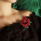 LARGE RED ROSE CRYSTAL BROOCH or PENDANT Rhinestone Flower & Thorns Pin