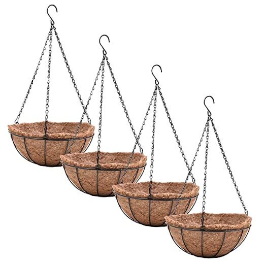 , 4 Pack Hanging Planter Basket with Coco Coin Liner 8 inch Hanging Flower